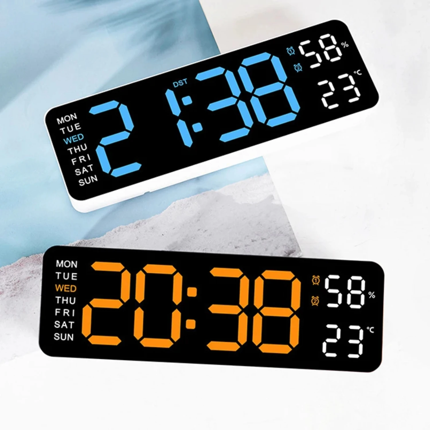 Large Digital Wall Clock Temperature Date Week Timing Countdown Light-sensing Table Clock 2 Alarm 12/24H  Alarm Clock