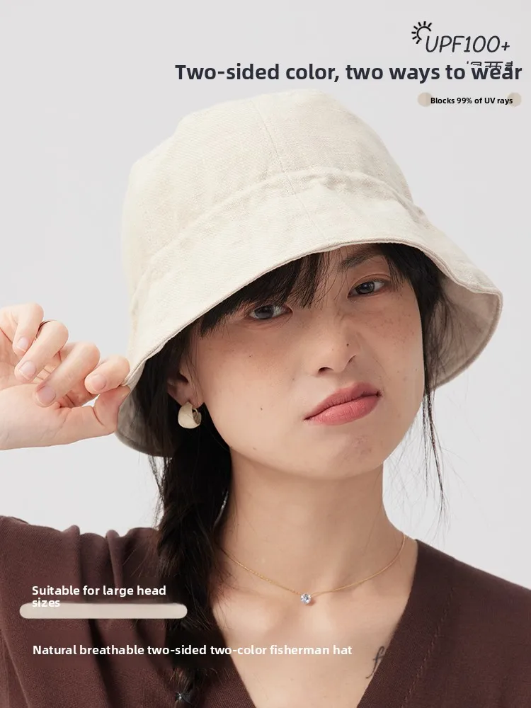 Women's Summer Casual Breathable Fishing Cap UV Protection Large Head Size Double-Sided Wearable Sunshade Hat Natural Airy