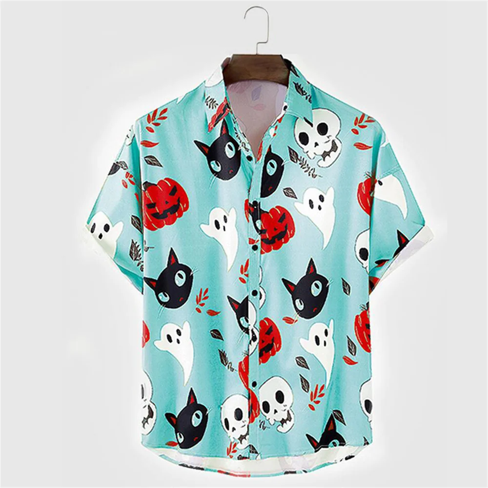 Hawaiian Shirt For Men Summer Men\'s Shirt Anime Cat Print High Quality Men\'s Clothing Simple Fashion Daily Outdoor Street Style