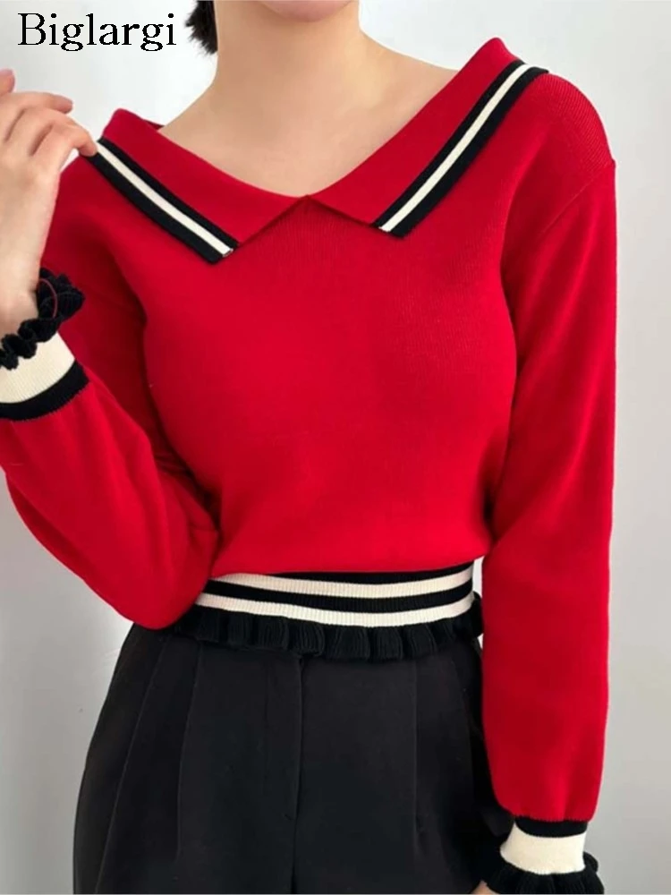 

Knitted Autumn Pullover Sweater Women Colour Striped Patchwork Modis Bodycon Sexy Ladies Sweaters Korean Style Woman Sweater