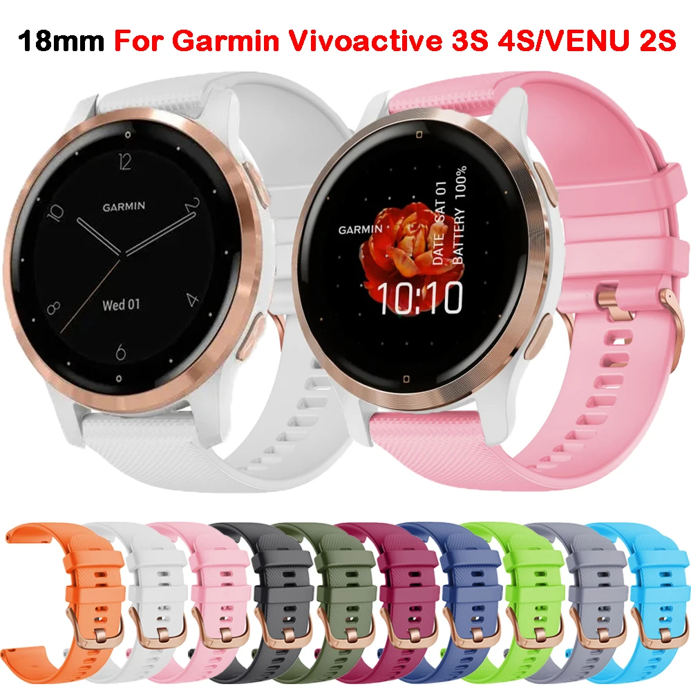 Garmin Vivoactive 4s/venu 2s/vivomove 3s用18mmウォッチバンドforerunner 255s 265s,女性用シリコンバンド