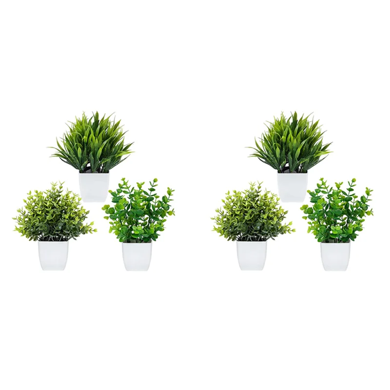 AT29-6 Pack Fake Plants In Pots Artificial Eucalyptus Plant Mini Potted Faux Plants Indoor Small Plastic Wheat Grass Shrubs - view 3