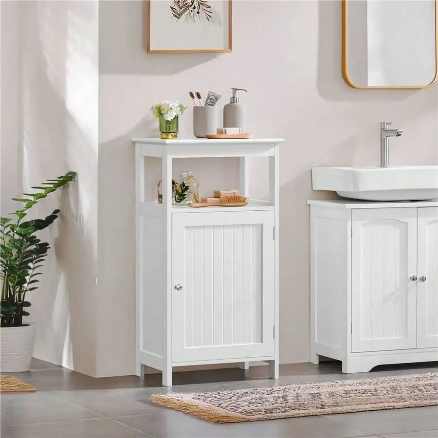 1PC Wooden Bathroom Storage Shelf Cabinet - Freestanding Single Door Organizer With Adjustable Shelf, Multi-Purpose Storage For