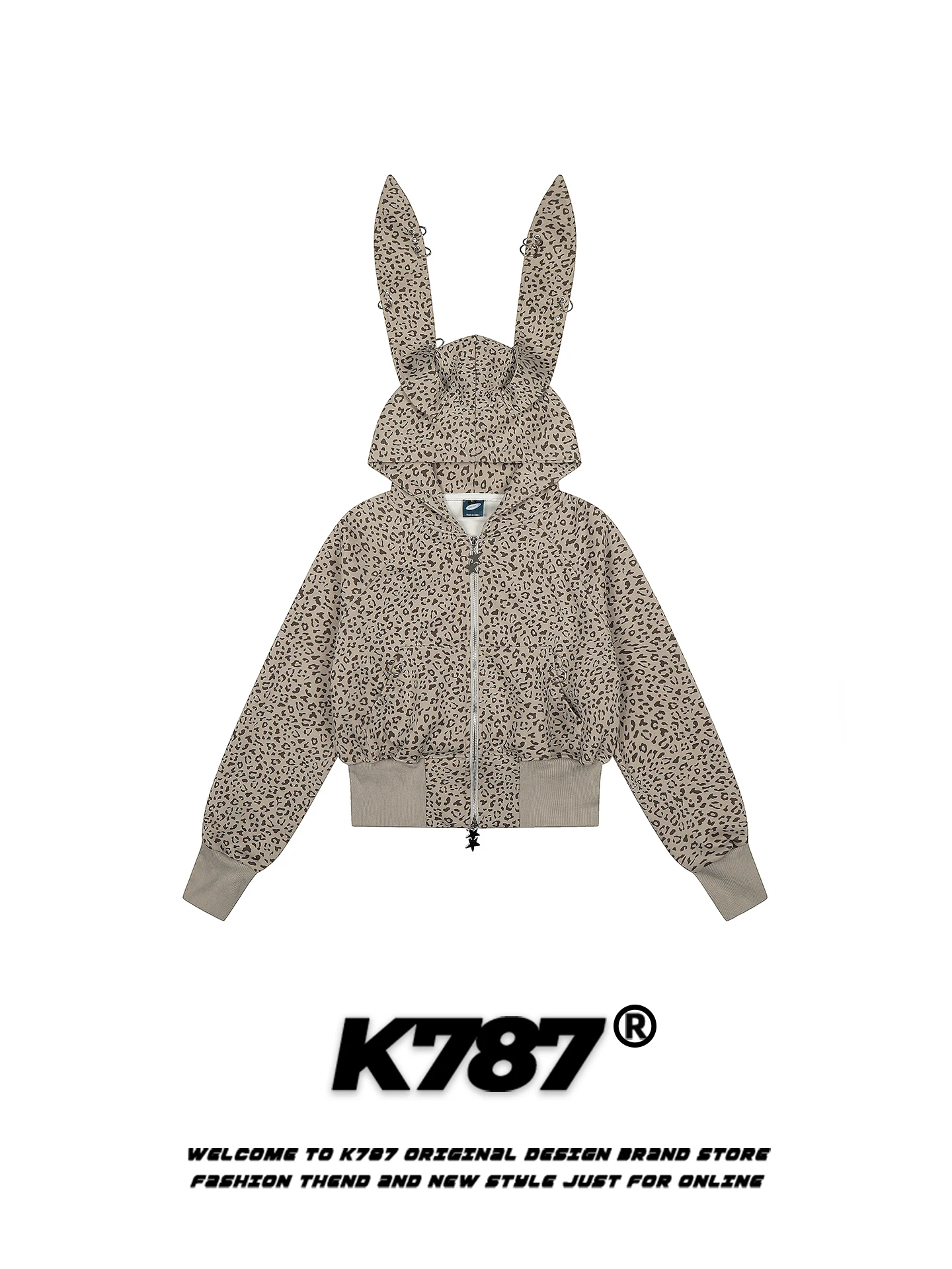 

Женская укороченная куртка K787 в американском ретро-стиле с леопардовым принтом, молодежная, приталенная, с дизайном «кроличьи ушки», для весны, уличный стиль