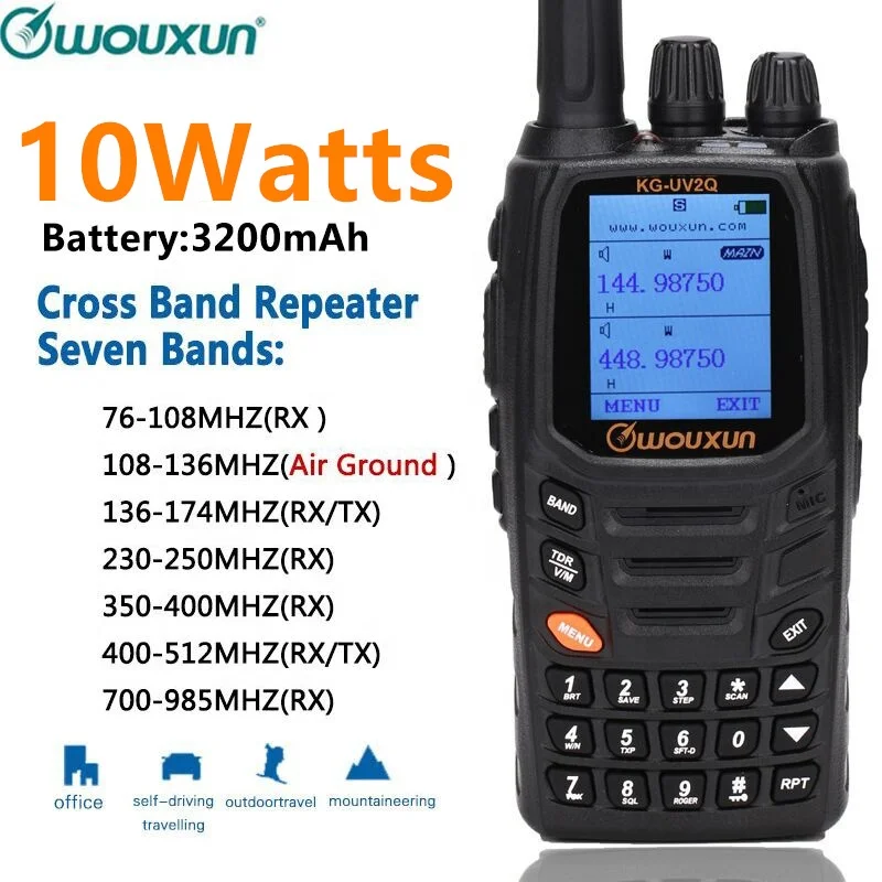 Wouxun KG-UV2Q 10W High Power 7 Bands Including Air Band Cross Band Repeater Walkie Talkie Upgrade KG-UV9D Plus Ham Radio