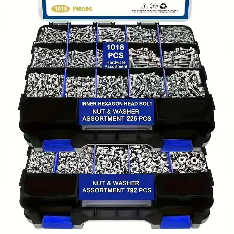 1018-Piece Bolt Set, Stainless Steel Hexagonal Bolt and Nut Combination Set, High-Quality Hardware Accessories