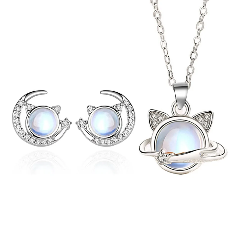 925 Sterling Silver Love Shape Necklace Ring & Ear Stud Set