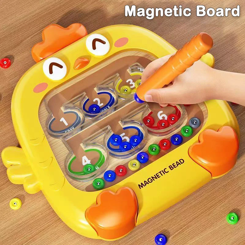 Magnetic Puzzle Game Board Pen Moving Beads Montessori Colors Sorting Number Matching Sensory Play Educational Toys for Kids