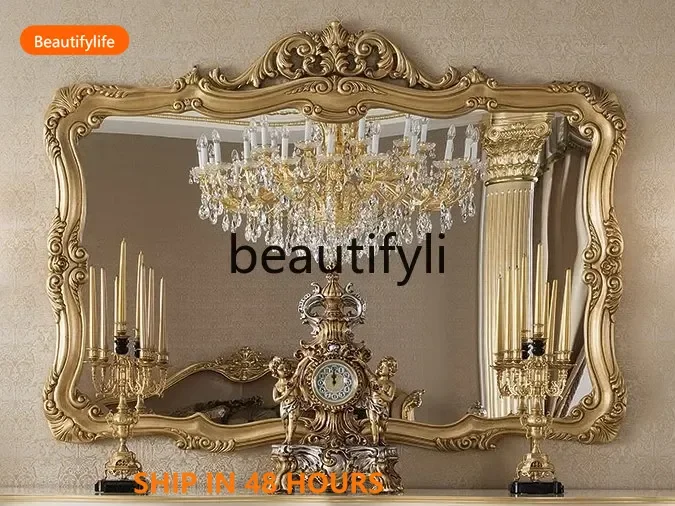 03 European bathroom classical carved vanity mirror bathroom bedroom wall mounted vanity mirror entrance retro decorative mi