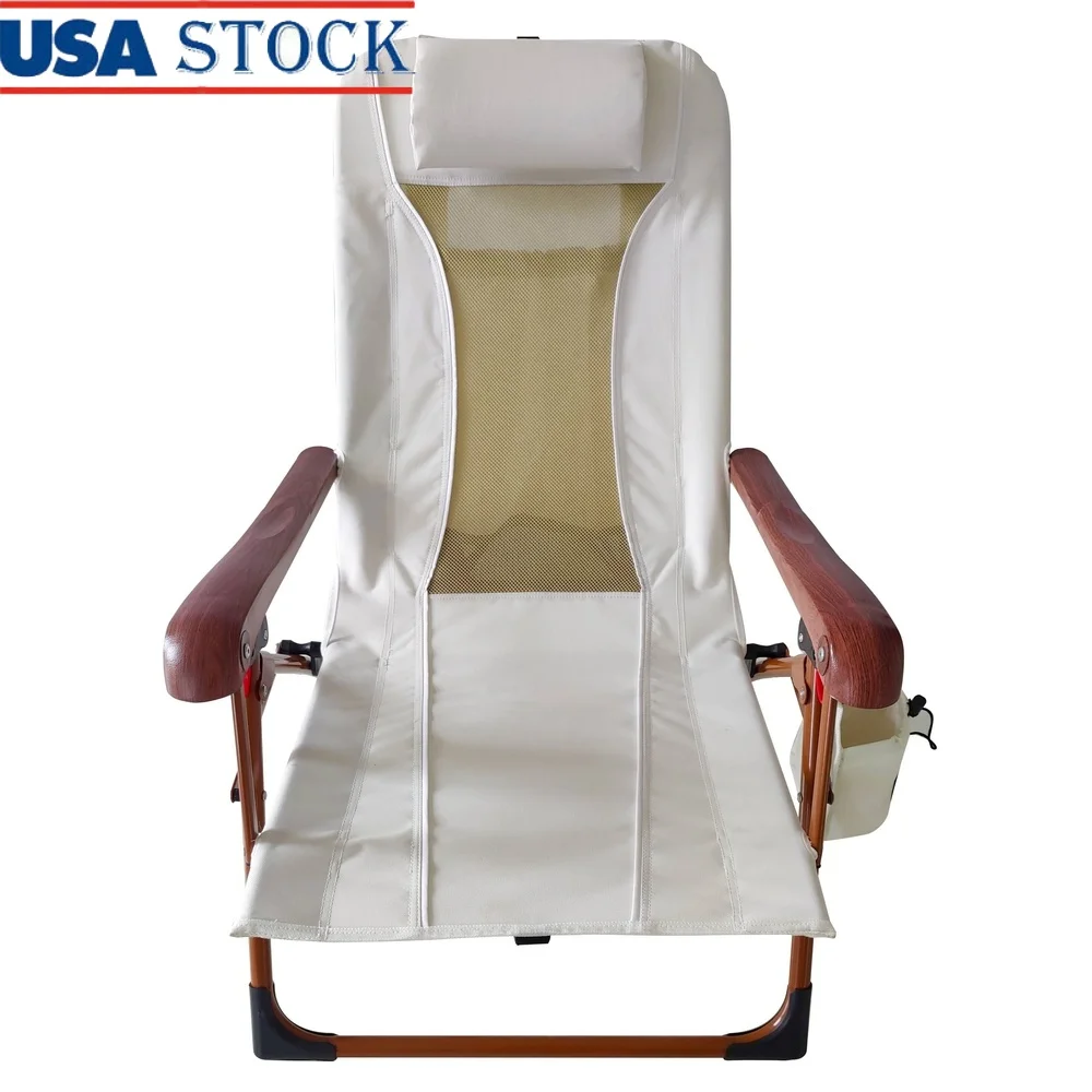 

Low Profile Reclining Camping Chair Portable Glamping Chair Adult Insulated Drink Holder Storage Pouch Lightweight Adjustable