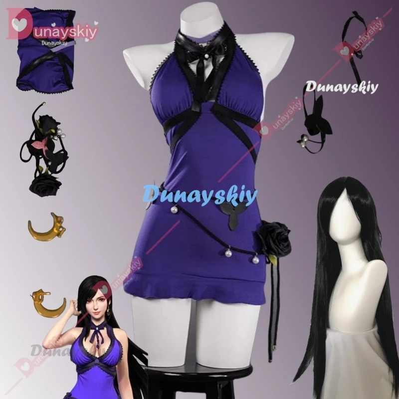 Final Fantasy VII Remake Tifa Lockhart Cosplay Costume Adult Women Party Blue Dress Outfit Halloween Carnival Suit