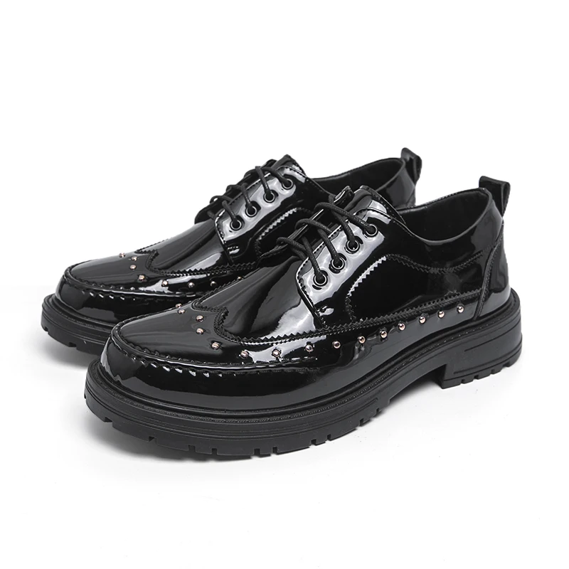 Fashion New Male Mixed Color Punk Rivet Thick-Soled Forma Oxford Shoes For Men Luxury Designer Wedding Prom Homecoming Footwear