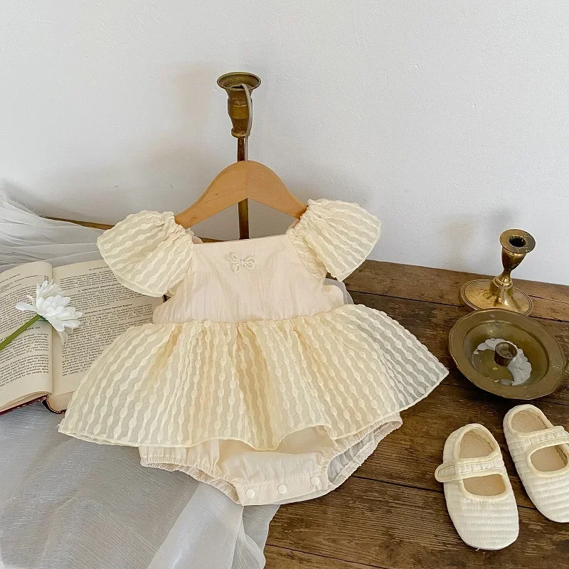 Princess Baby Girl Dress Romper 0-24Months Newborn Fly Sleeve Bow Skirted Bodysuit Jumpsuit Outfits Birthday Party Clothes INS