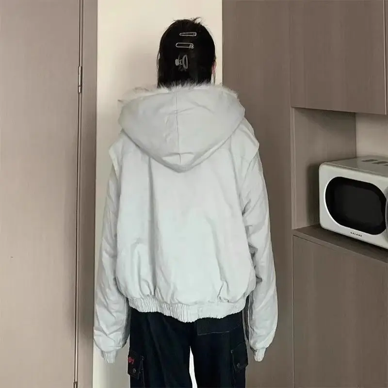 

Parkas White Womens Autumn Cotton-Padded Liner Wrap Fox Lightweight Slim Windproof Puffy Original Fleece-Lined V-Neck Leopard OL