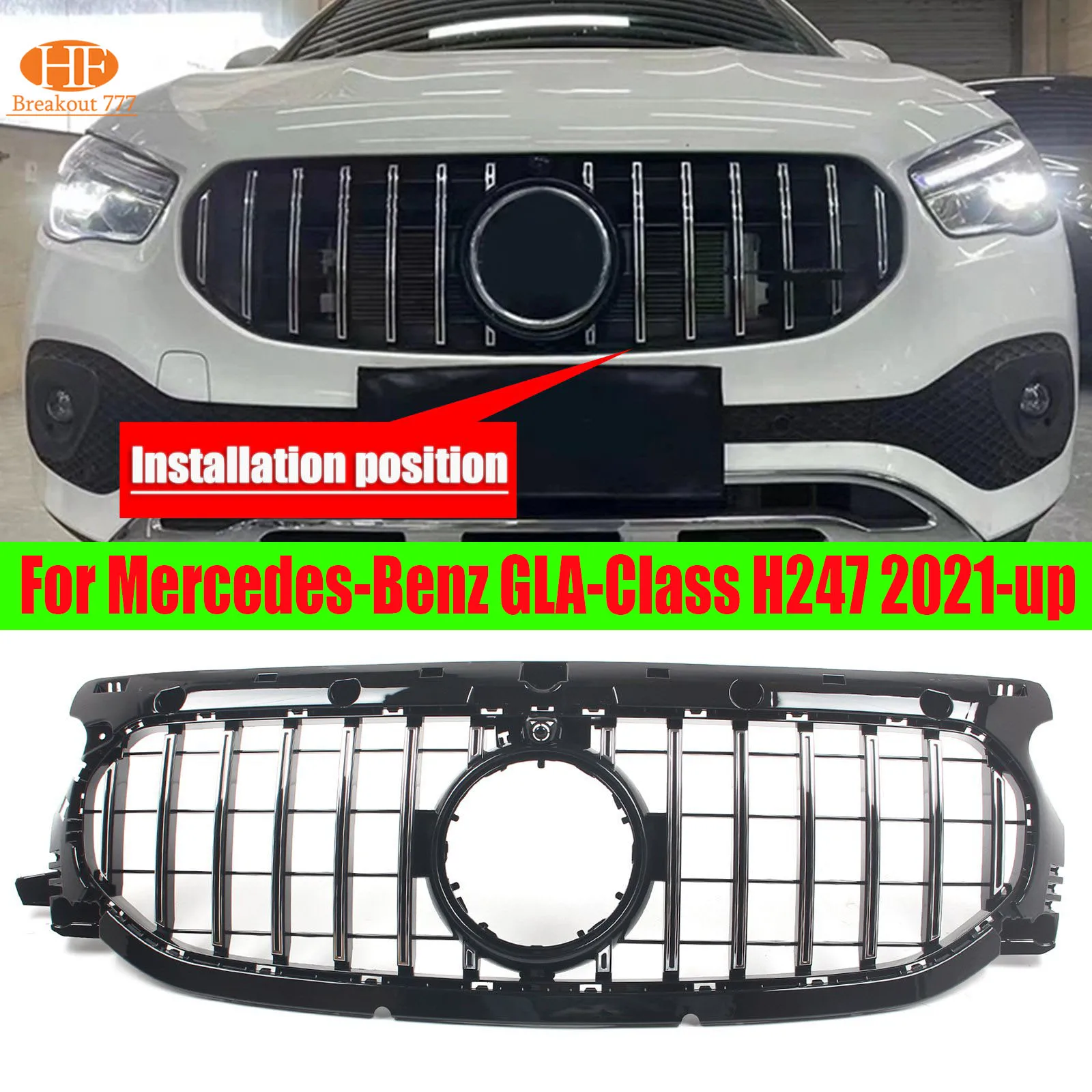 

For Mercedes-Benz GLA-Class H247 2021-up GT Style With Camera Hole Car Front Bumper Grille Racing Grilles Body Kit Refit