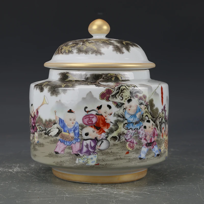 

Antique porcelain, Qing Emperor Qianlong's pastel baby play, tea cans, secondhand goods, antiques, antiques, collectibles