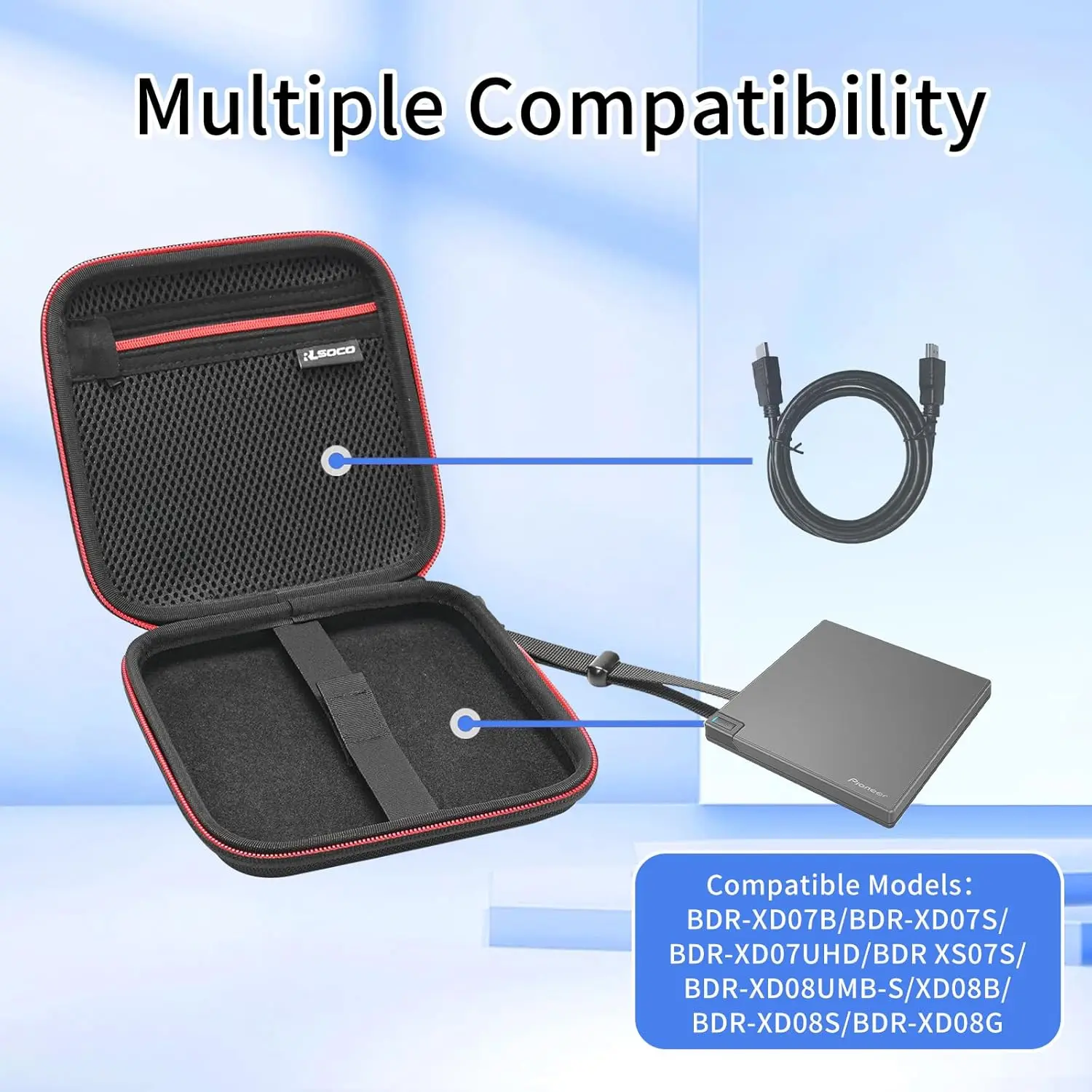 Hard Case for Pioneer BDR-XD08B/BDR-XD08S/BDR-XD05B/BDR-XS07UHD/BDR-XD08G/BDR-XS07S External BluRay Drive (Case Only)
