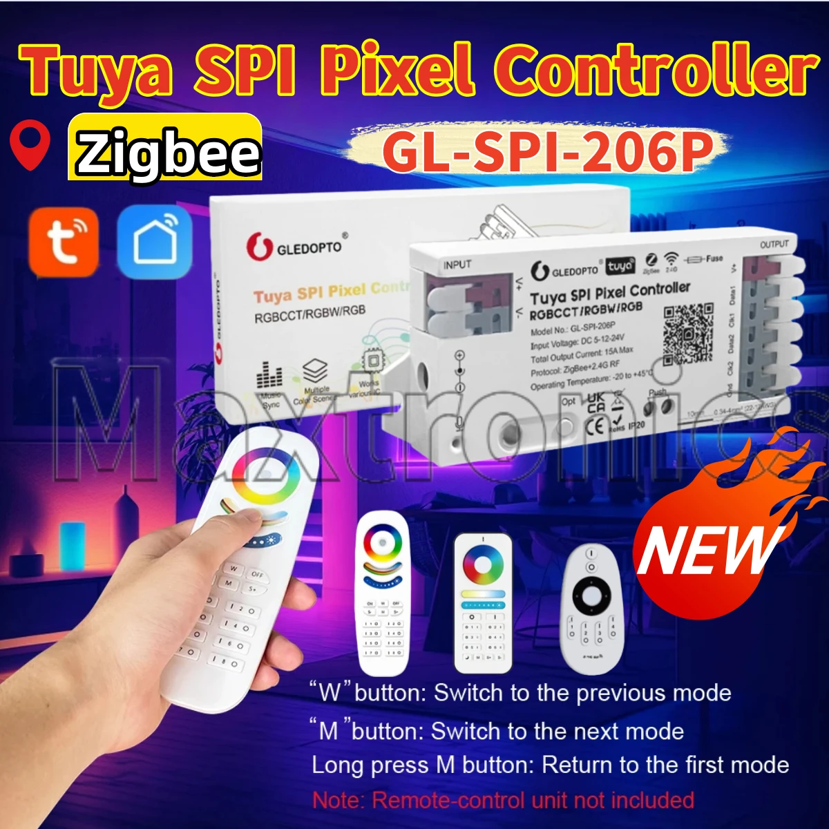 GLEDOPTO ZigBee Tuya SPI Pixel LED Strip Light Controller Smart Life APP Control  for RGB/RGBW/RGBCCT WS2812 SK6812 SPI LED Lamp