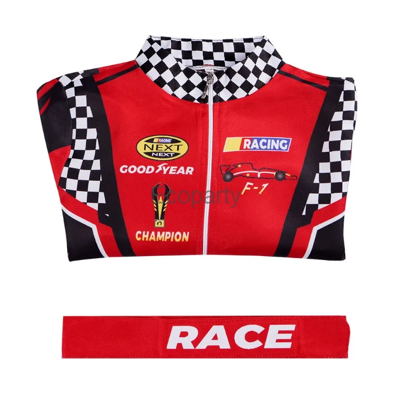 2024 Kids Racer Cosplay Costume Red Classic One-Piece Training Racing Uniform Suit For Children Halloween Karting Jersey Clothes