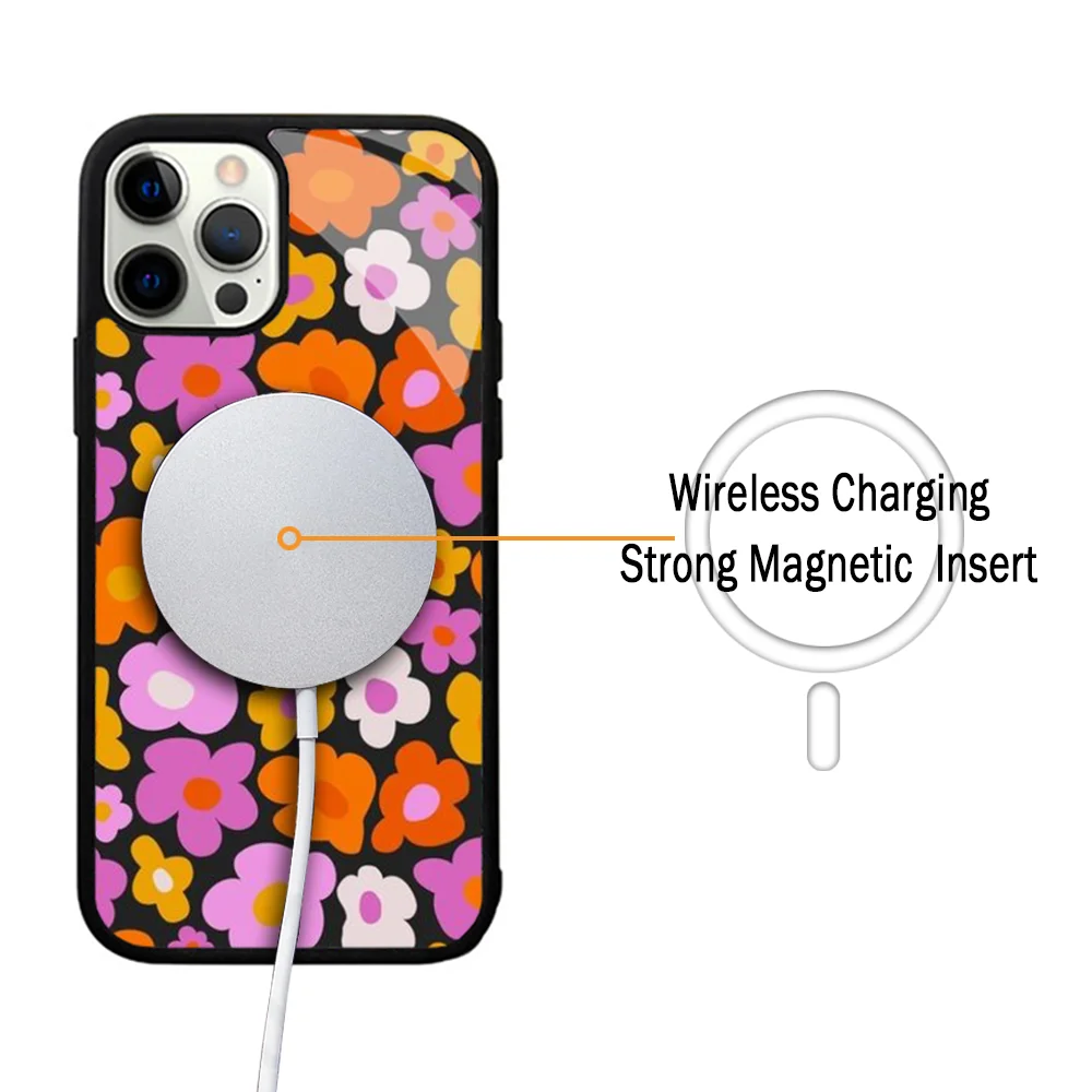 Groovy Flowers Hippie Bohemian Floral Case For iphone 11 12 13 14 15 Plus Pro Max Mirror Acrylic For Magsafe Wireless Charging