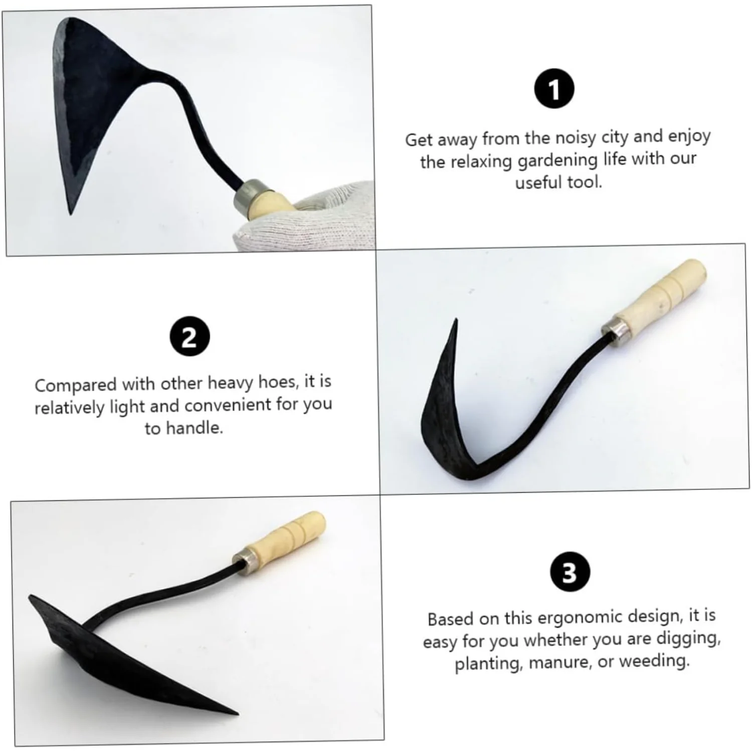 Crooked Triangular Pick Planting Hoe Gardening Tool Gardening Hoe Forged Hoe Garden Hoeing Tool Hand Plow Weeding Hoe Wooden Han