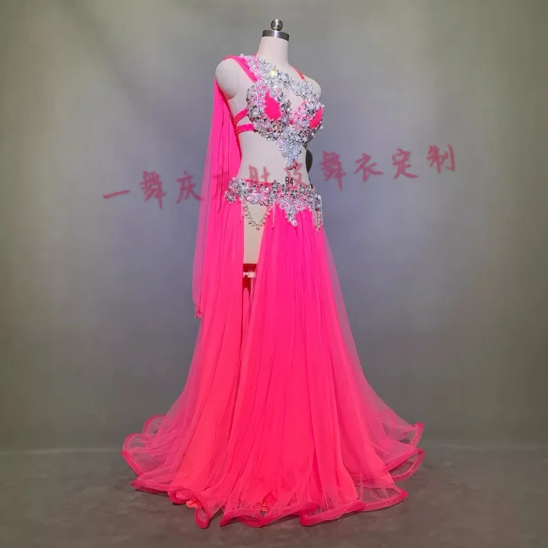 Costume de danse du ventre personnalisé, Sexy, Double couche, grande jupe pivotante, Costume de danse orientale, robe de compétition de spectacle d'équipe pour femmes