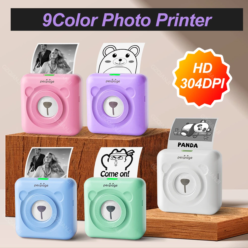 7 색 Peripage A6 304 인치 당 점 미니 포토 프린터 노트 스티커 라벨 인쇄 기계 블루투스 휴대용 무선 프린터 마커