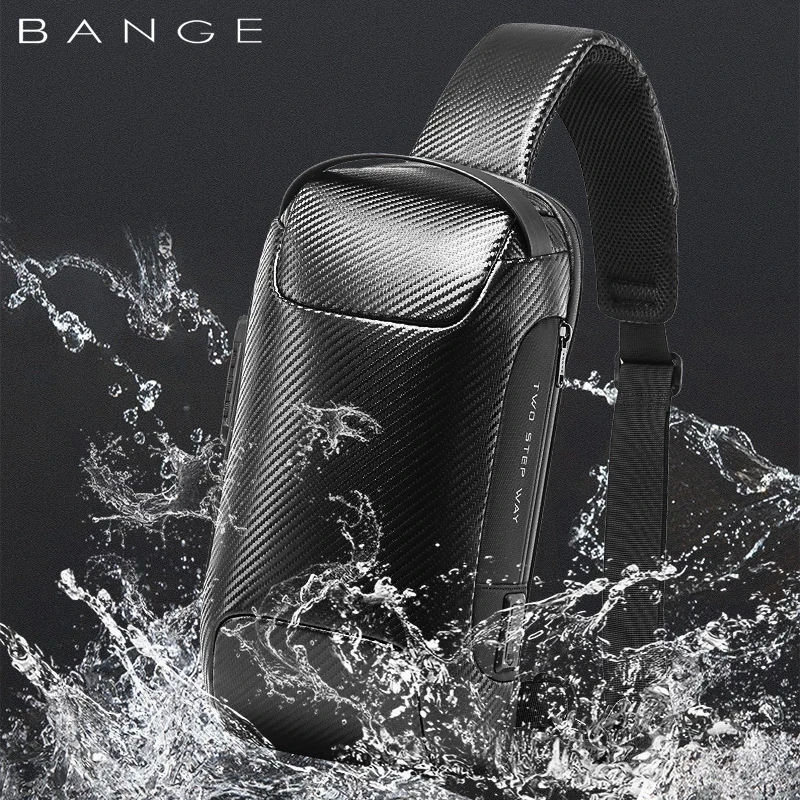 BANGE Men Waterproof Multifunction Carbon Fiber Motorcycle Crossbody Bag USB Sling Shoulder Bags Messenger Chest Bag Pack