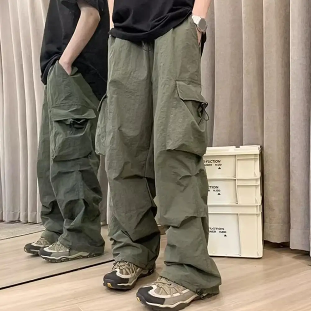 

Secure Pocket Pants Men Work Trousers Street Style Men's Cargo Pants with Multiple Pockets Loose Fit Elastic Waist for Hip Hop