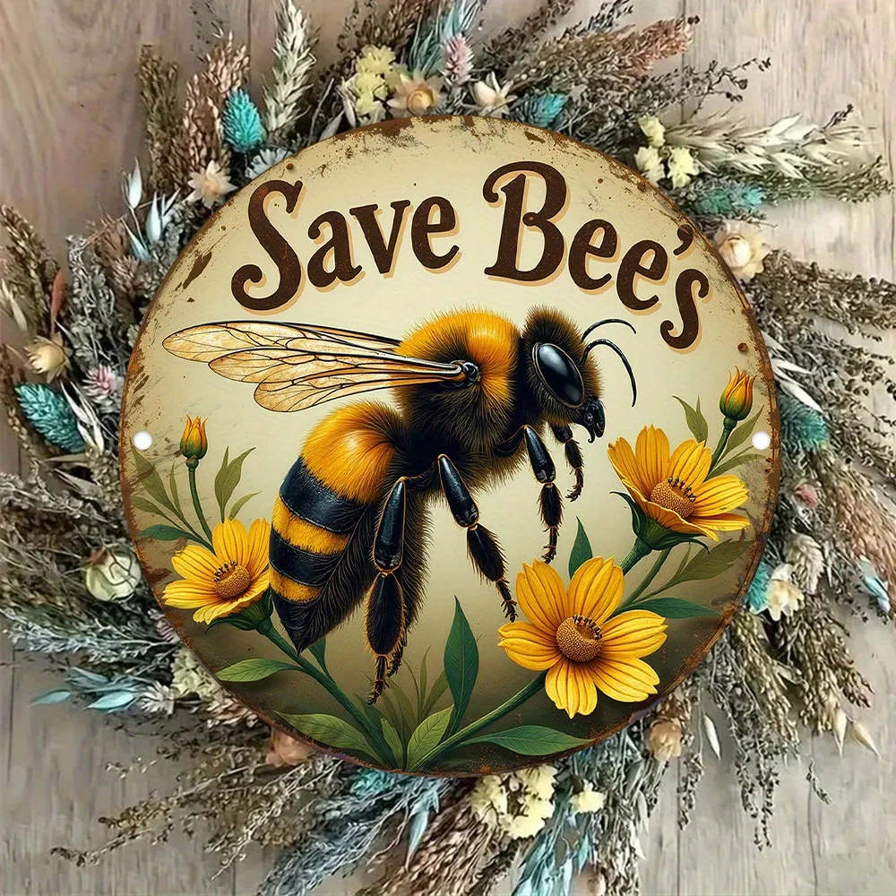 1pc Save The Bee Vintage Metal Tin Sign Rustic Floral Bumblebee Wall Art Home Cafe Bar Garage Decor