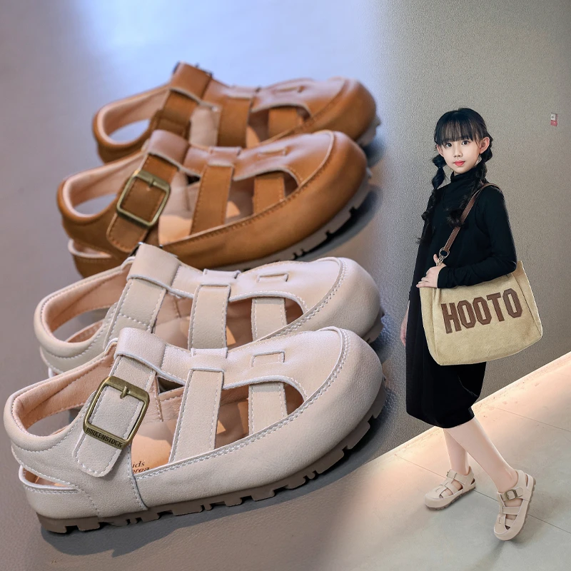 

Новинка 2023 года, детские сандалии для девочек, простые летние повседневные пляжные туфли для мальчиков, тканые стильные детские модные сандалии на плоской подошве в стиле ретро, полые