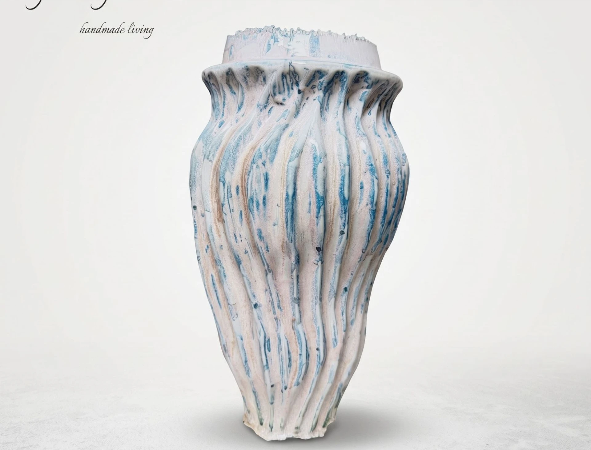 Blue and white texture pleated ceramic vase modern art soft decoration