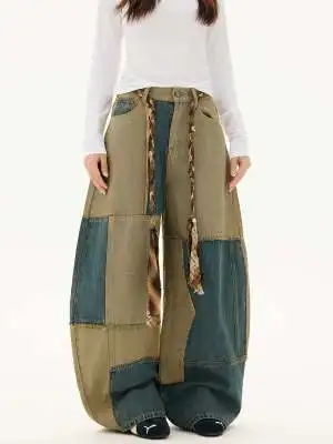 Dirty Wash Distressed Embroidered Hip-hop Fashion Vintage Streetwear Y2K Wide Leg Straight Jean High Waist Trouser Denim Pants