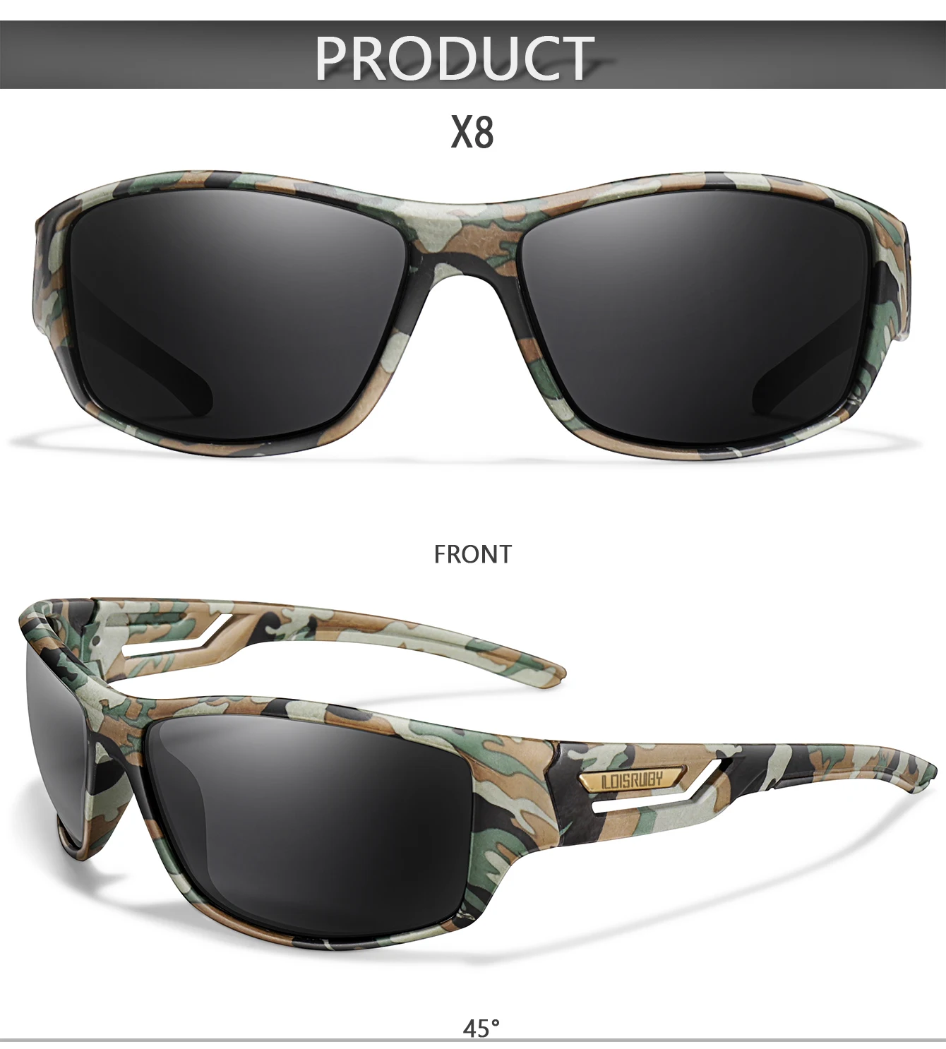 Polarisierte Angel-Sonnenbrille für Herren, Camo, Militärstil, Festival-Geschenke, UV400, zum Radfahren, Reiten, Laufen, Angeln und Fahren – Detail 9