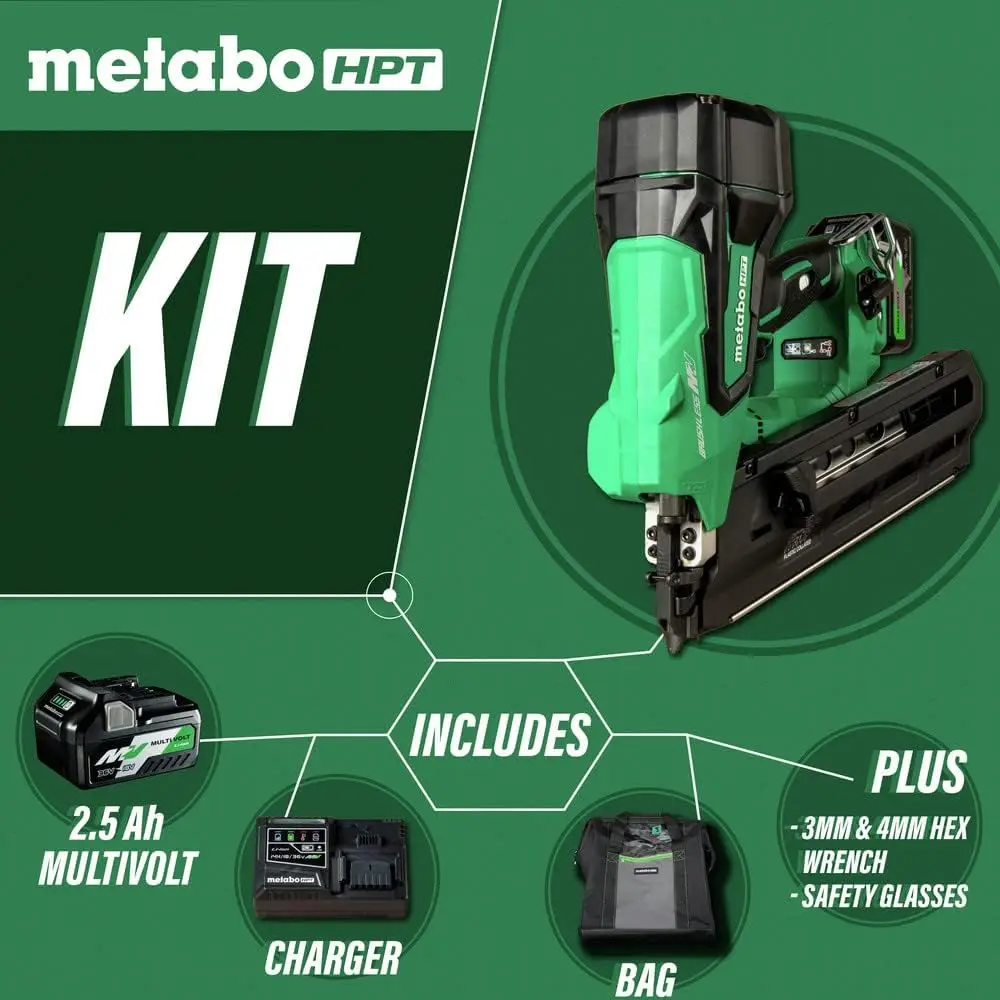 Metabo HPT 36V MultiVolt Cordless Framing Nailer | Uses 21 Degree Full Round Head Plastic Strip Nails | Includes Battery