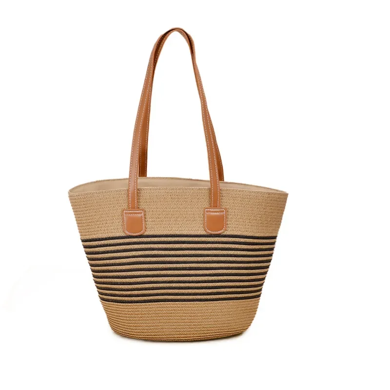 2024 Summer Straw Woven Underarm Shoulder Bags Women Striped Casual Bohemian Beach Female Shopping Handbag Shopper Bag