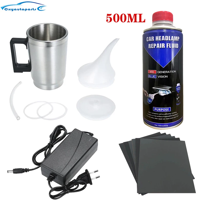 Car Headlight Polishing Restoration Kit Auto Headlight Restorer Repair Set Workshop Tools 500ML Liquid Polymer Evaporator