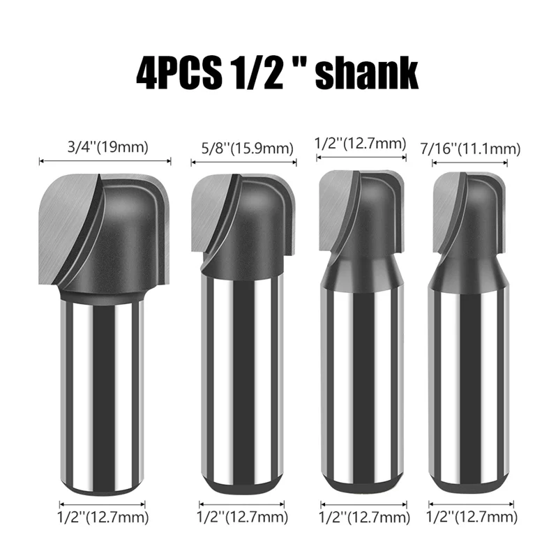 

AA81-4Pcs Bowl & Tray Router Bit Round Nose Groove Head Wood Cutter Woodworking Tools Carving Cutting Tool Durable 12Mm