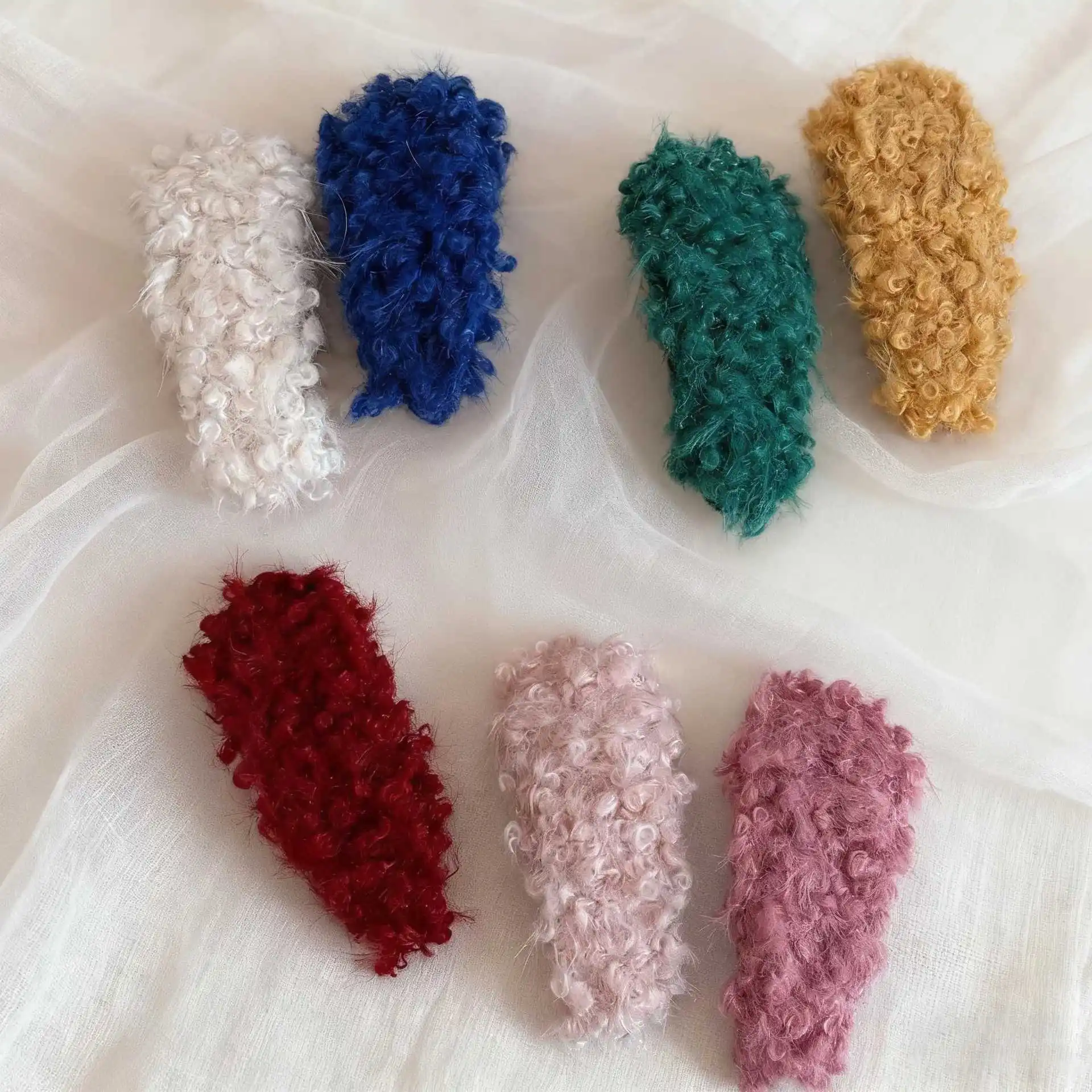 7 個のドーパミン秋冬ラムヘアクリップ、高級ぬいぐるみ前髪クリップ、ヘアクリップ、エッジクリップ、女性用ヘアアクセサリー