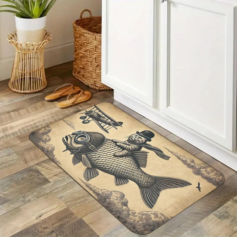 VIKAMA القط المحارب ركوب الأسماك الكبيرة السجاد مهيب سجادة باب ترحيب حصيرة لينة سجادة غرفة معيشة البساط لغرفة النوم ديكور المنزل #2