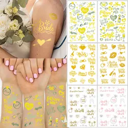 1 Sheet Team Bride Tribe Flash Temporary Tattoos for Hand Face Gold Silver Metallic Tattoo Stickers for Wedding Body Decoration