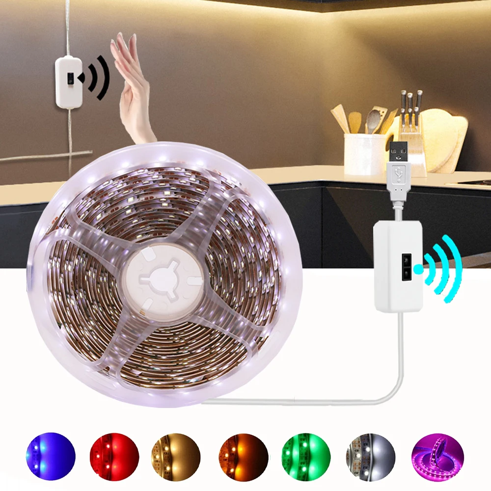 Hand Scan 5V LED Light Strip Sensor Induction 2835 60LEDs/m Flexible Lights Strip for Stairs Corridors Mirrors Bedroom Cabinets