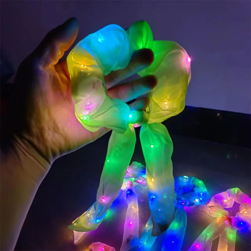 Led Rabbit Bunny Ear Bows Hair Girls Light Up Hair Ring Fun Eye-Catching Ponytail Holders Glow In The Dark Neon Party Supplies