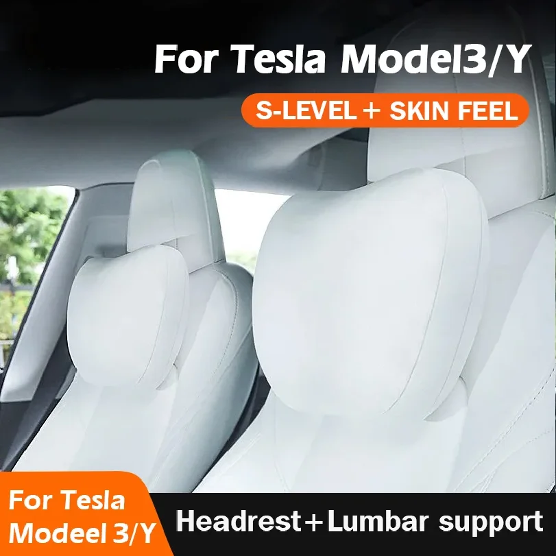 For Tesla Model 3 Y Car Neck Pillow Protective Lumbar Back Support Flocking High-Quality Headrest Lumbar Car Accessories