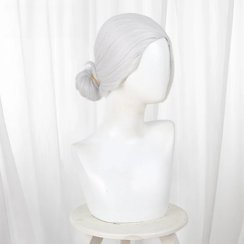 40cm Taro Sakamoto Cosplay Wig Silver Grey Back Bun Layered Heat Resistant Synthetic Hair Men Anime Expo Cosplay Party Accessory view 4