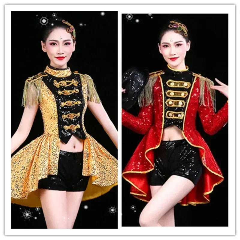 Halloween Stage Show Red Sequin Tassels Bikini Costumes Women Nightclub Bar Dj Singer Sexy Party Jazz Dance Performance Clothing