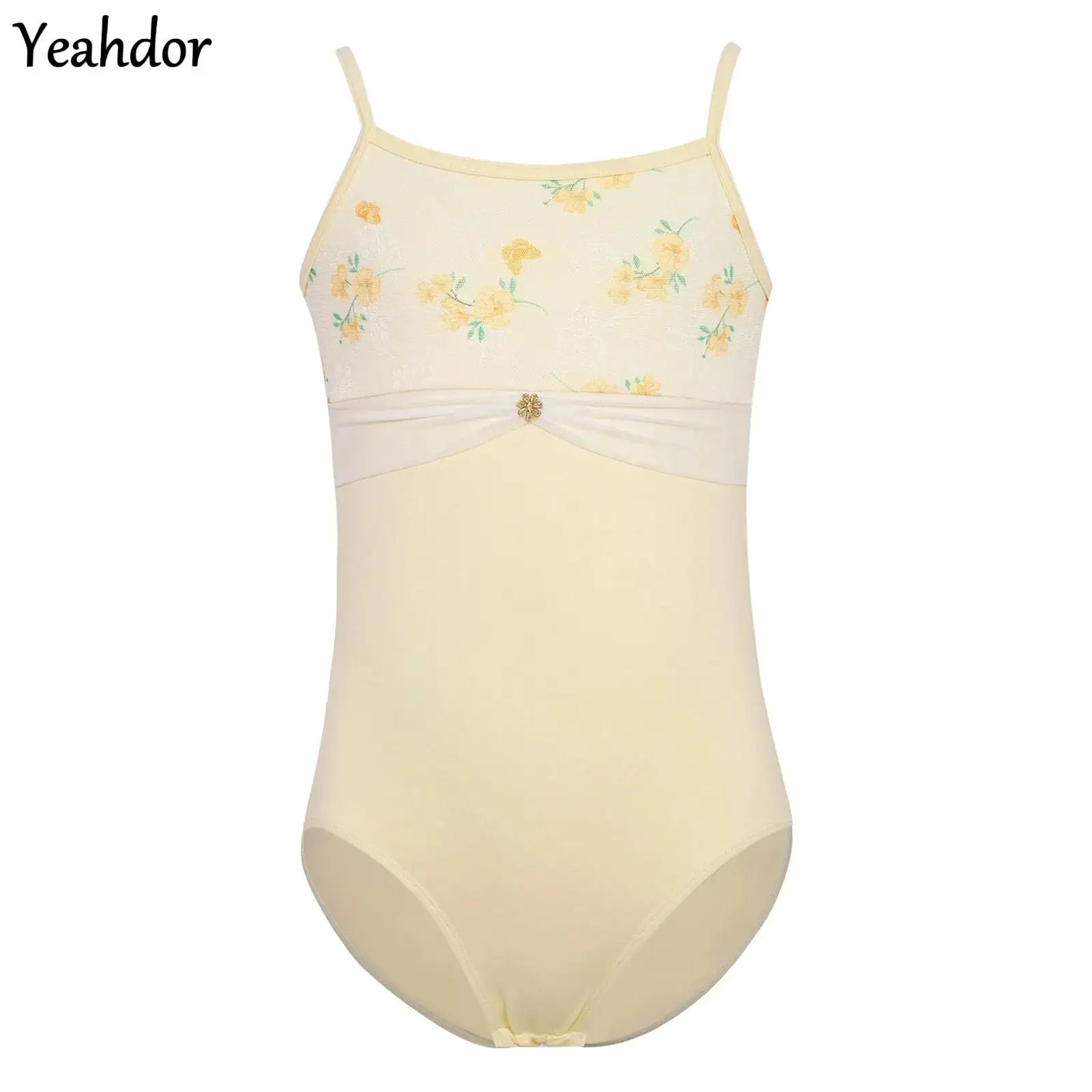 

Girls Ballet Dance Leotard Sleeveless Floral Printed Mesh Gymnastics Bodysuit with Skirt Ballerina Dancewear Training Workout