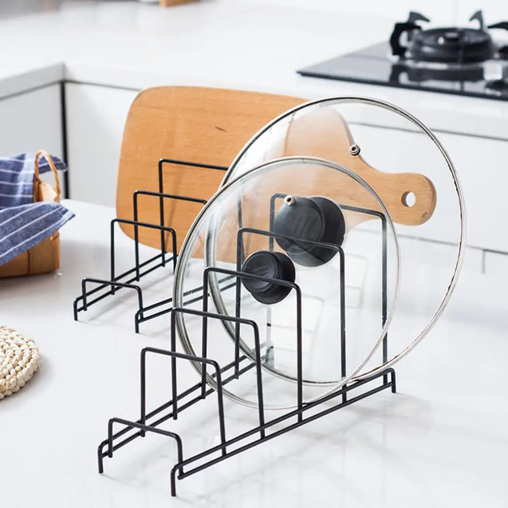 

Iron Metal Storage Rack Countertop Pot Lid Cutting Board Plate Cutter Display Organizer Holder Shelf Kitchen Storage Accessories