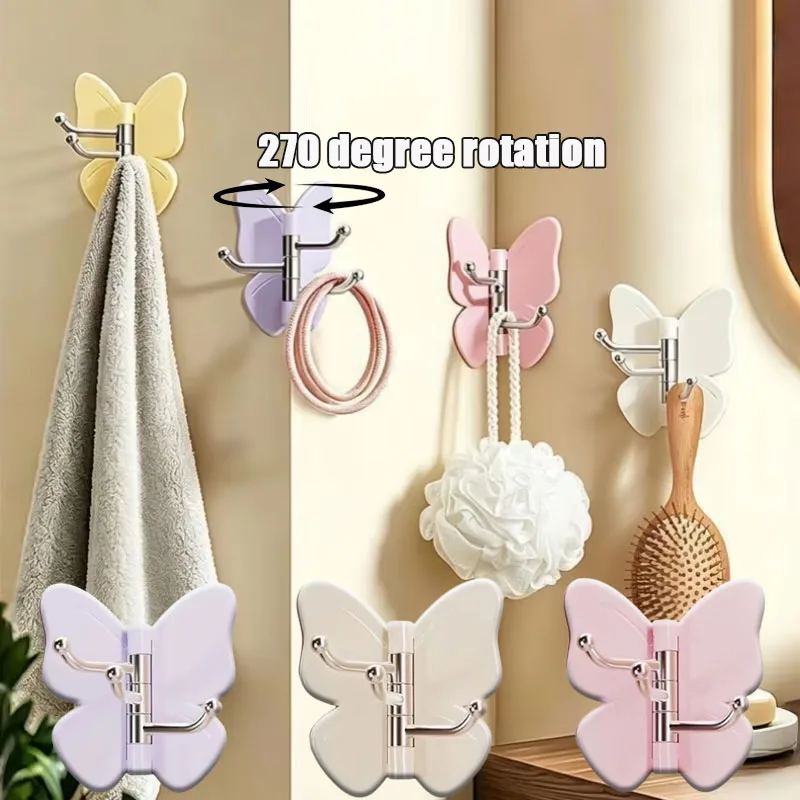 1-10PCS Triple Rotating Butterfly Hooks No Drill Strong Adhesive Wall Corner Mount for Clothes Hats Bags Entryway Decor Storage