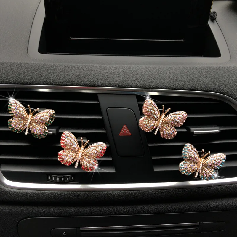 Butterfly Car Perfume Clip Colorful Butterfly Car Air Freshener Perfume Clip Auto Decoration Car Rhinestone Accessories Interior